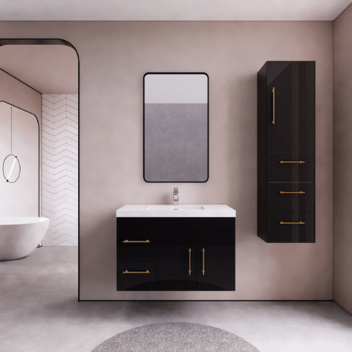 Elsa Modern Floating Vanity in Gloss Black | Moreno Bath Modern Vanities