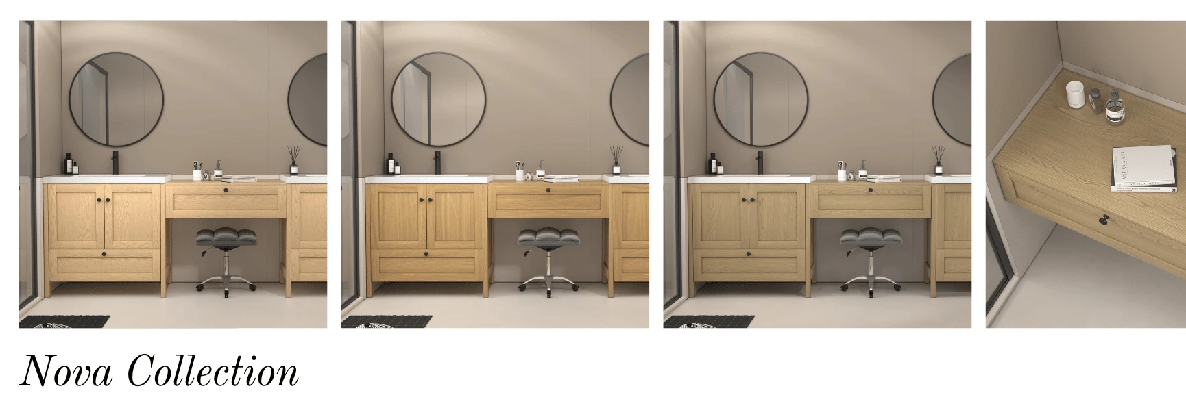 Nova Shaker Style Freestanding Bathroom Vanity Collection Brand Banner 2026 V1 - White Oak, Teak Oak, Champagne Oak Shaker Style Bathroom Vanity V1