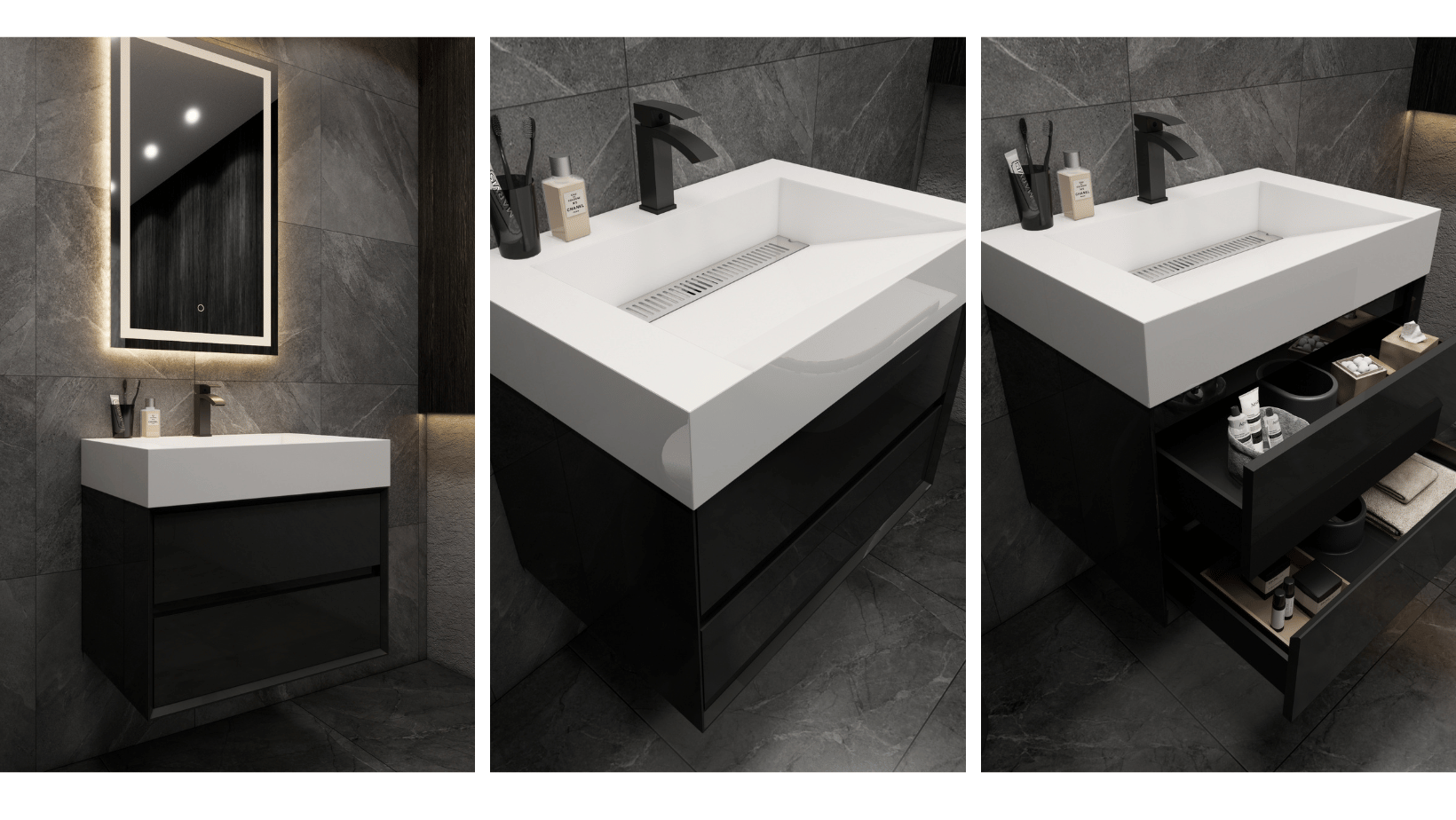 MAX 104 Double Floating Bathroom Vanity with FLX16 Acrylic Sink & Small  Side Cabinet (MAX16-8420D)