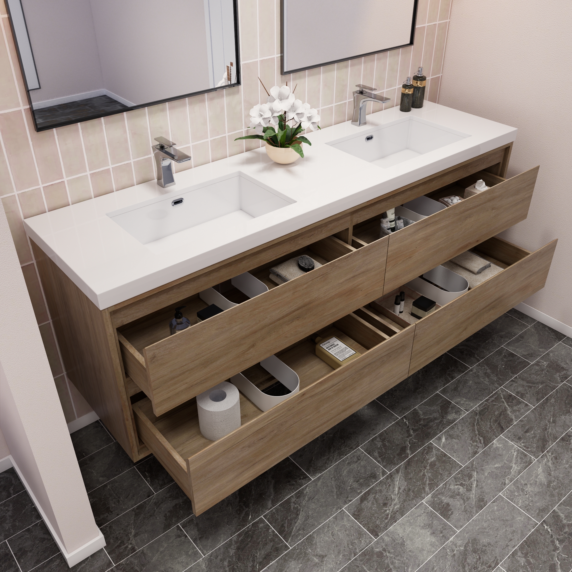 Contemporary Double Wall Mounted Bathroom Vanity Set -, HINTEX