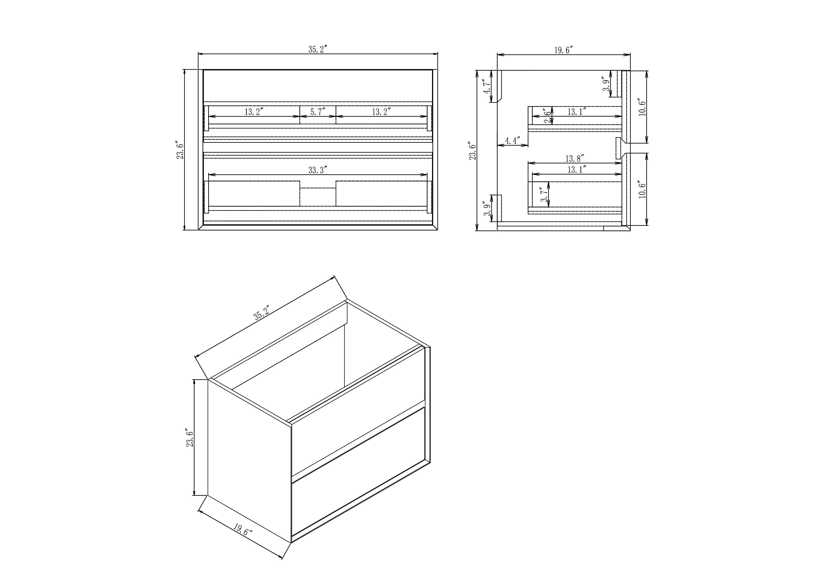 Kingdee 36'' Floating Bathroom Vanity With Acrylic Sink Top - Moreno Bath