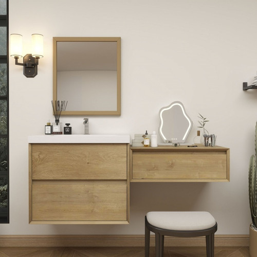 Kingdee 72" Floating Bathroom Vanity & Makeup Table Set