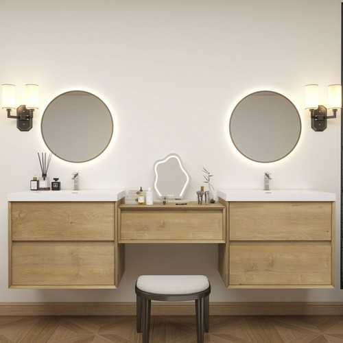 Kingdee 72" Floating Bathroom Vanity & Makeup Table Set