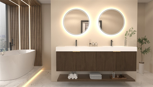 Stella 72" Fluted Floating Bathroom Vanity with Reinforced Acrylic ...