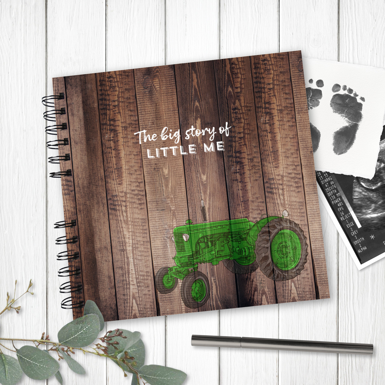 The Big Story of Little Me Rustic Tractor Wire Bound Baby Book