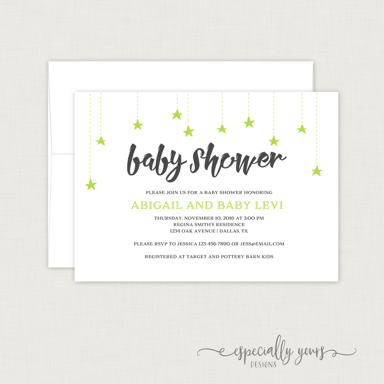 Green Star Baby Shower Invitation Especially Yours Designs