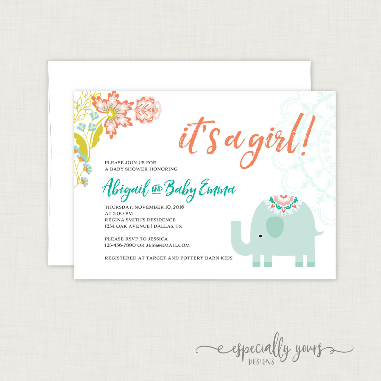 Boho Elephant Baby Shower Invitation Especially Yours Designs