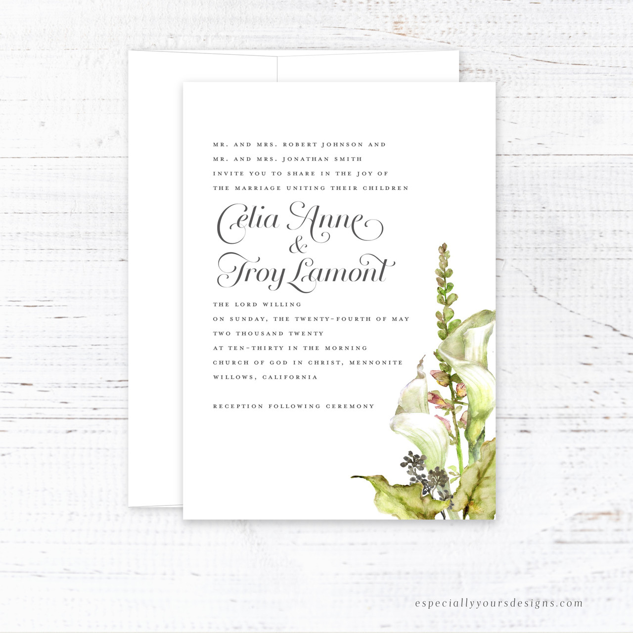 calla lily wedding invitations