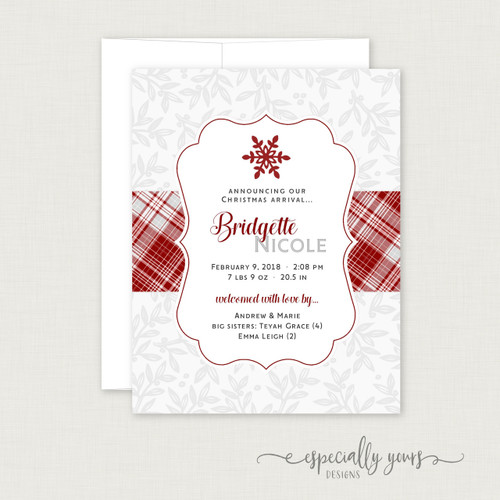 Grey & Red Snowflake Birth Announcement