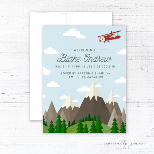 Adventure Airplane & Mountains Birth Announcement