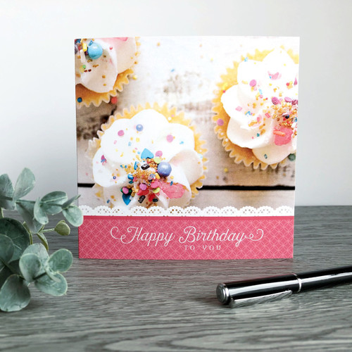 Pink Cupcake with Sprinkles Birthday Card 