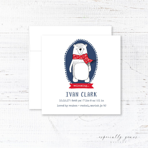 Winter Bear with Scarf Birth Announcement