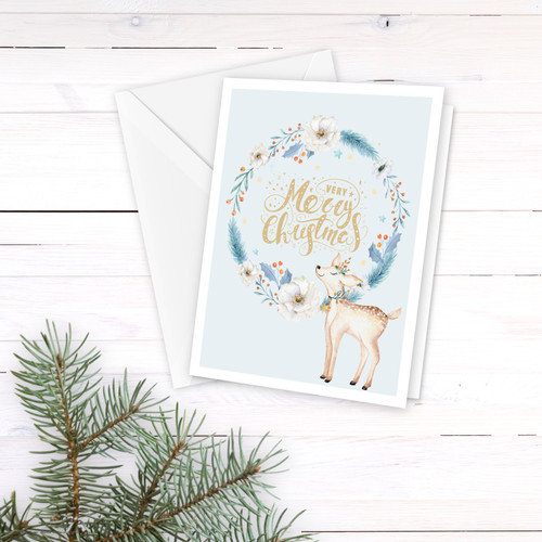 Winter Wreath Deer Christmas Card