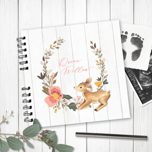 Deer Woodland Floral Wire Bound Baby Book