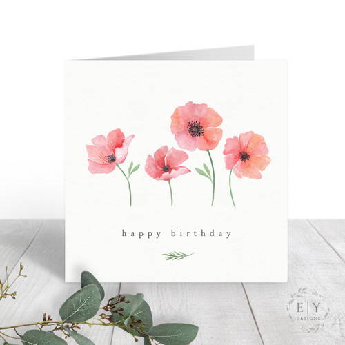 Watercolor Poppies Birthday Card 
