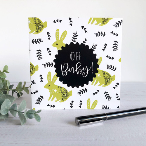 Green Bunny Baby Card