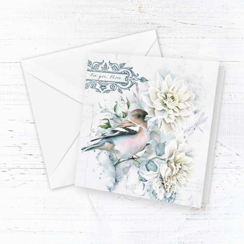 White Dahlia & Bird Mother's Day Card