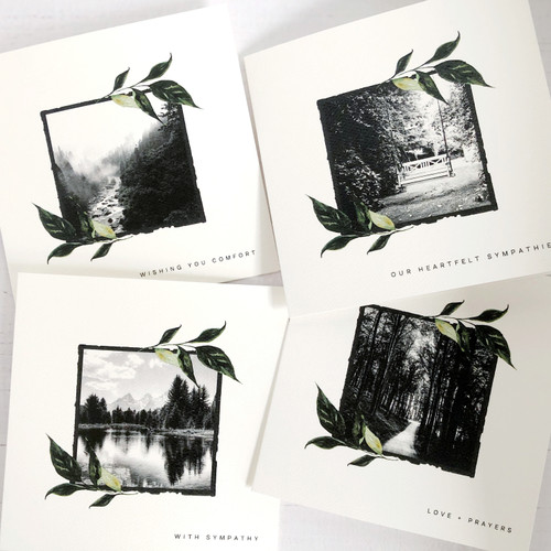Landscapes & Green Leaves Sympathy Card Set | Set of 8