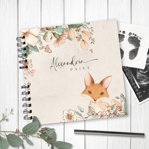 Vintage Inspired Fox and Florals  Wire Bound Baby Book