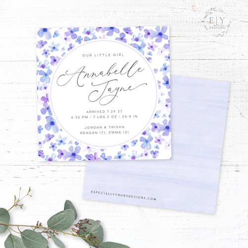 Periwinkle Blue Floral Birth Announcement