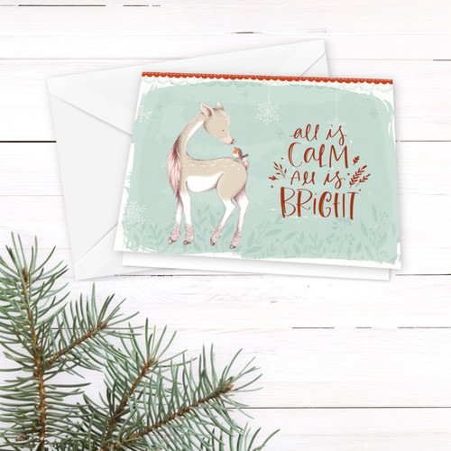 Red and Aqua Blue Deer Christmas Card