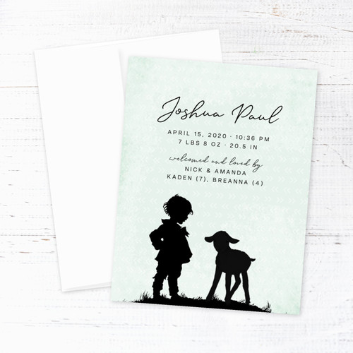 Boy & Lamb Silhouette Birth Announcement