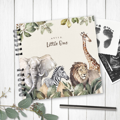 Watercolor Jungle Safari Animals Wire Bound Baby Book