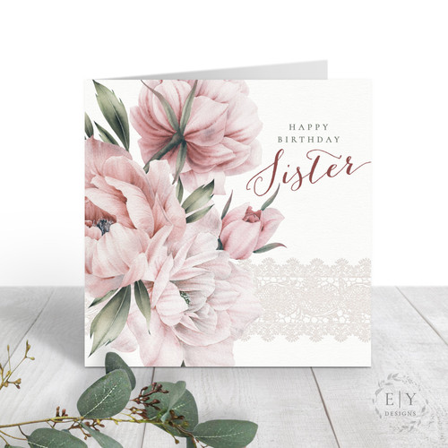 Pink Peonies Sister Birthday Card