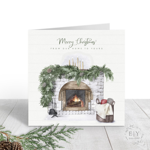 Cozy Fireplace Scene Christmas Card