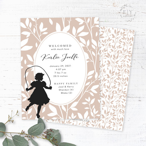 Girl Skipping Silhouette Birth Announcement