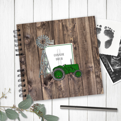 Green Tractor Wire Bound Baby Book