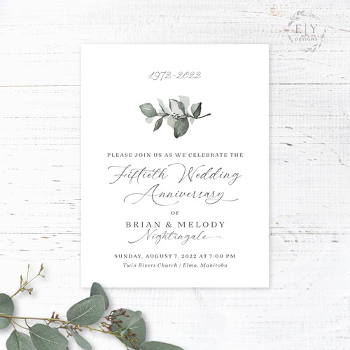 Eucalyptus Leaf Wedding Anniversary Celebration Invitations