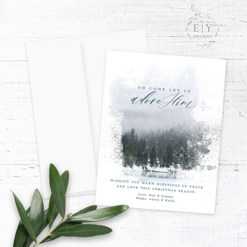 Snowy Evergreens Winter Scene Personalized Christmas Card