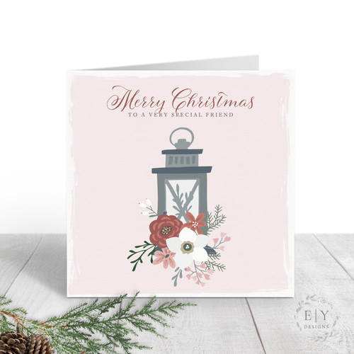 Pink Floral Lantern Christmas Card | READY TO SHIP