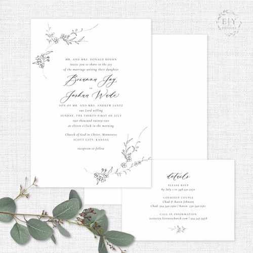 Dainty Corner Florals  Wedding Invitation