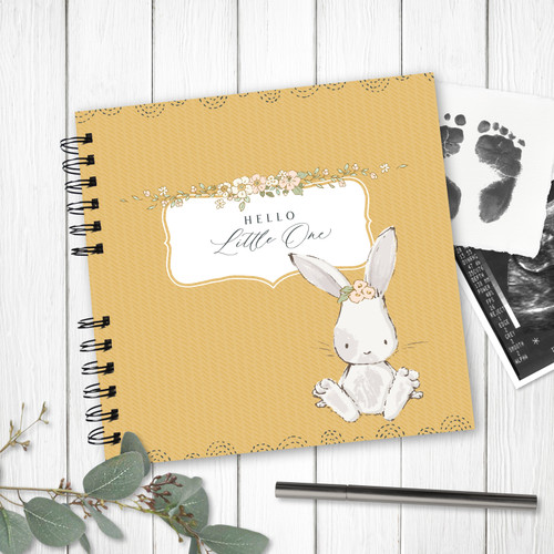 Mustard & Pink Bunny Wire Bound Baby Book | READY TO SHIP