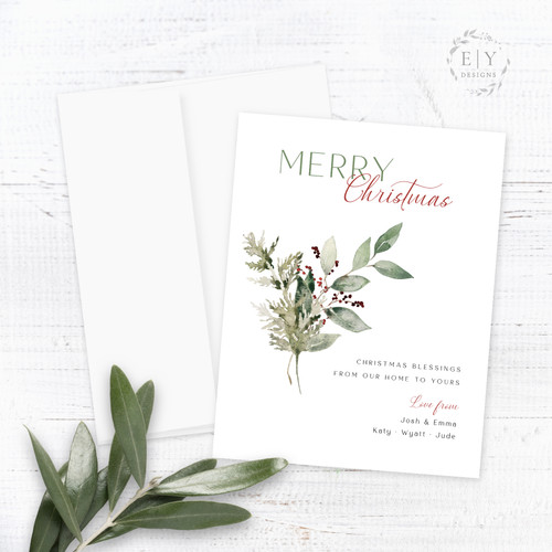 Merry Christmas Greenery Personalized Christmas Card