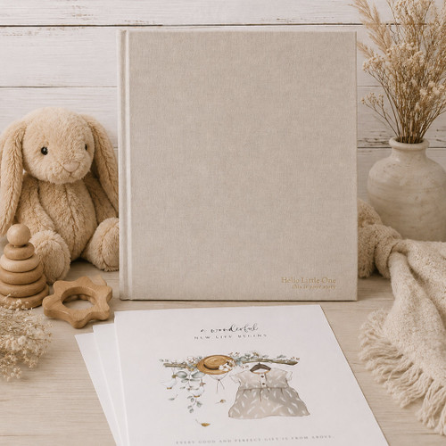 Rustic Botanicals Baby Book with Natural Cotton Linen Binder  | 8.5 x 11 size | READY TO SHIP