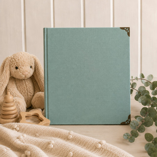 Enchanted Animals Baby Book with Teal Fabric Binder  | 8.5 x 11 size | READY TO SHIP