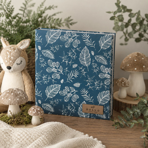 Woodland Animals Baby Book with Navy Botanical Binder  | 7 x 8.5 page size | READY TO SHIP