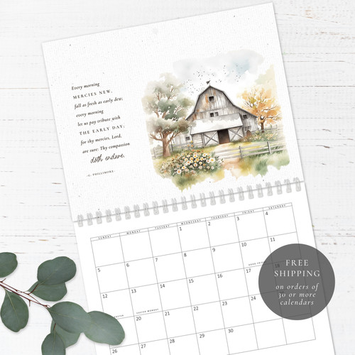 Watercolor Barns Birthday Calendar | Congregational or Family Birthday Calendar