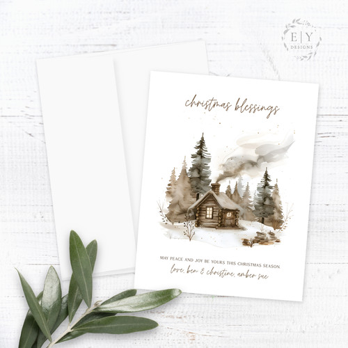 Winter Cabin Personalized Christmas Card Winter Cabin Personalized Christmas Card