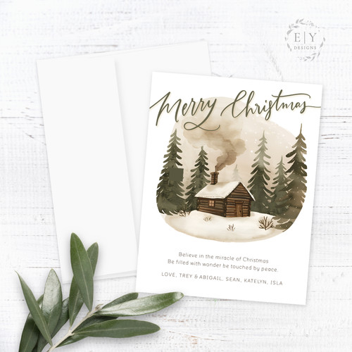 Winter Cabin in the Trees Personalized Christmas Card Winter Cabin in the Trees Personalized Christmas Card