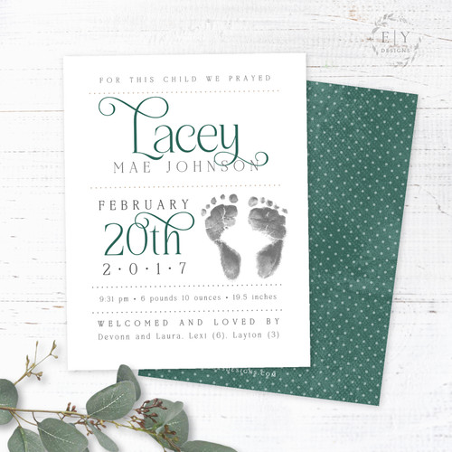 Jade Green Subway Art Footprints Birth Announcement