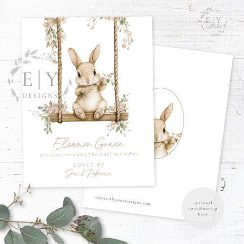 Swinging Bunny Birth Announcement