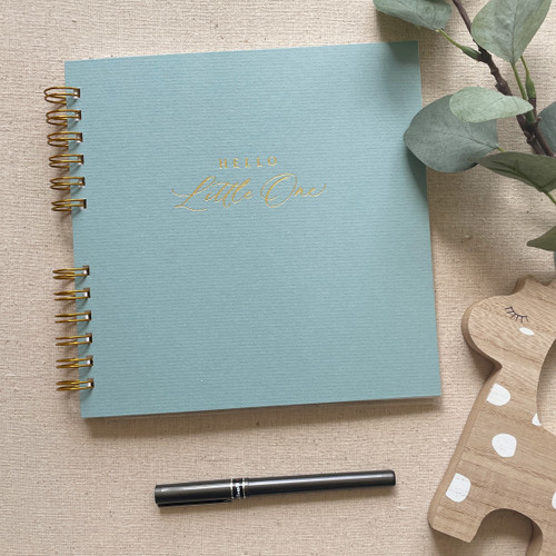 Aqua Blue with Gold Foil Wire Bound Baby Book | Script Font | READY TO SHIP Aqua Blue with Gold Foil Wire Bound Baby Book | Script Font | READY TO SHIP