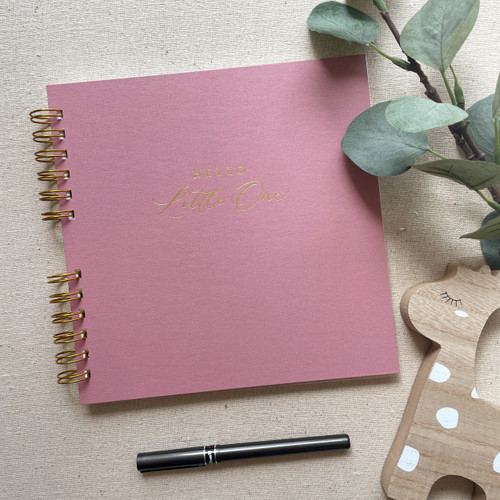 Rose Pink with Gold Foil Wire Bound Baby Book | Script Font | READY TO SHIP Rose Pink with Gold Foil Wire Bound Baby Book | Script Font | READY TO SHIP