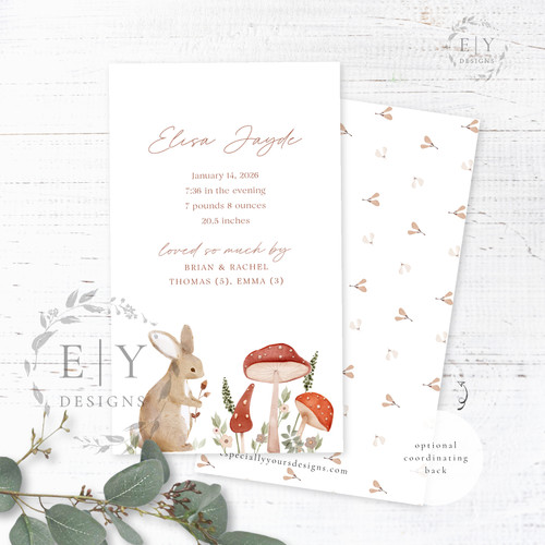 Rabbit & Mushrooms Birth Announcement