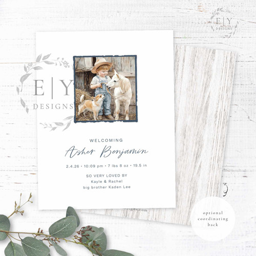Farm Boy + Pony Birth Announcement