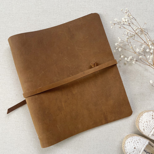Whiskey Brown Leather Binder Baby Book